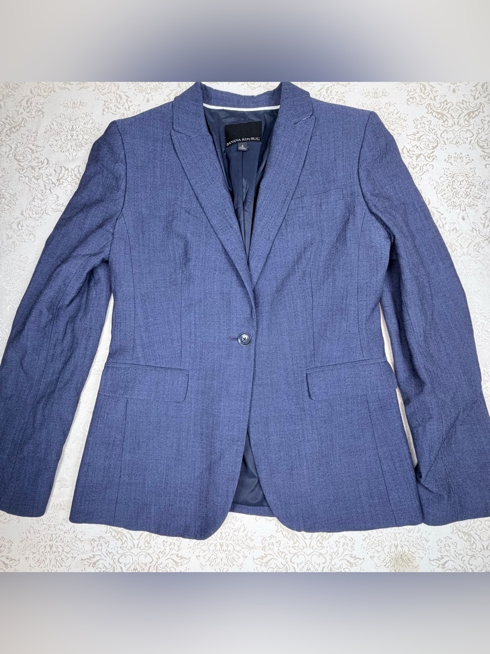 Banana Republic Navy Single-Button Wool Blazer, 4, Style, Comfort